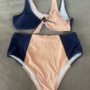 Cupshe Blue and Pale Orange Bikini Sporty High-Waisted Set